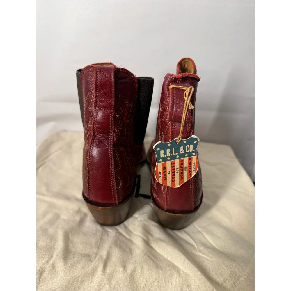 RRL Double RL Ralph Lauren Lottie Red Leather Cowboy Boots 8.5B Made in USA NEW